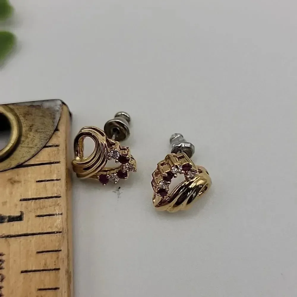 Heart Shaped Plated Gold Stud Earrings with Cubic Zirconia Stones
